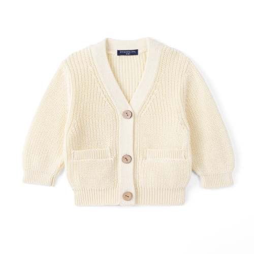 Knit Baby Cardigan with Pockets | Heirloom Cotton | SwaddleAn in Cream