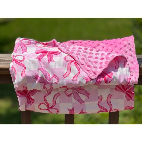 Pink Wide Bows Minky Blanket TWO