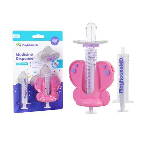 Playhouse MD Medicine Buddy Medication Dispenser, Butterfly - Liquid Syringe for Newborns, Infants, Babies & Toddlers - Baby Medicine Kit with Pacifier Attachment for Accurate Dosing