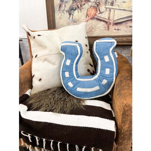 Lucky Darlin Horseshoe Pillow (Denim)