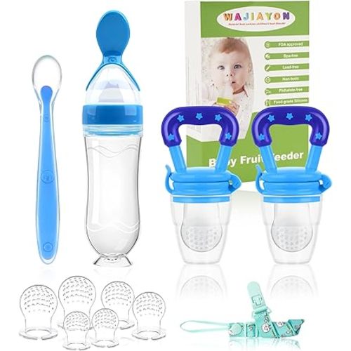 WAJIAYON Baby Fruit Feeder Pacifier | Infant Food Feeder Pacifier & Food Dispensing Spoon | Fresh Fruit Teethers for Babies | Silicone Feeder Baby,Mesh teethers for Babies Gifts for Boys and Girls