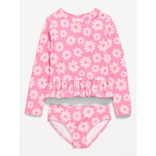 Printed Long-Sleeve Rashguard Swim Top Set for Toddler Girls