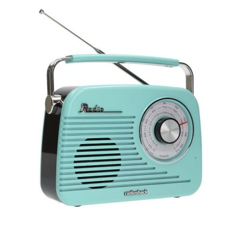 RadioShack Portable Retro AM/FM/SW Vintage and Classic Radio, Bluetooth, Rechargeable, Light Sky Blue – 4001801