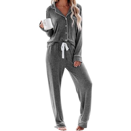 Aamikast Women's Pajama Sets Long Sleeve Button Down Sleepwear Nightwear Soft Pjs Lounge Sets