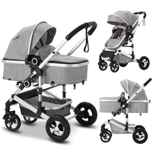 AILEEKISS 3-in-1 Convertible Baby Stroller with Big Seat and Adjustable Canopy, 24 Pound, Light Grey