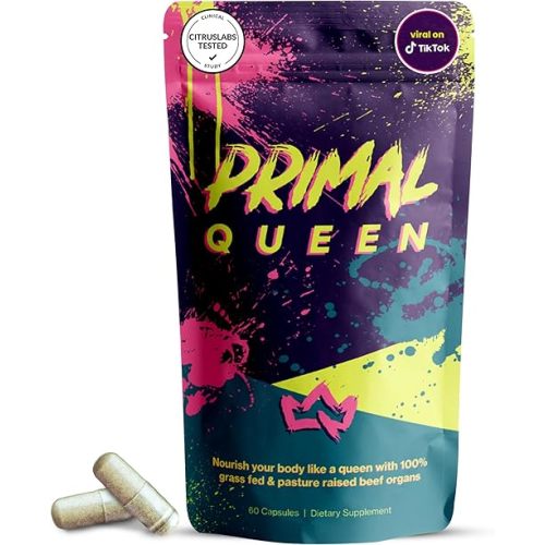 Primal Queen Female-Optimized Beef Organ Superfood Supplement (Beef Liver, Kidney, Heart, & 3 More) - 100% Grass Fed, Pasture Raised - 3rd Party & Clinically Tested