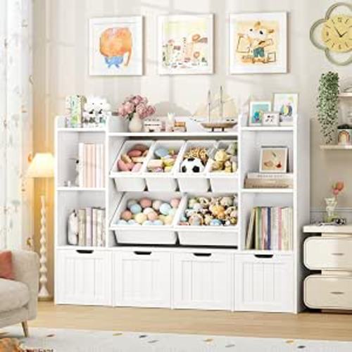 Toy Storage Organizer with Movable Drawer Toy Organizer for Kids | Large Toy Organizers and Storage with 6 Storage Cubbies, Kids Toy Storage and Toy Chest for Playroom and Kids Room, White