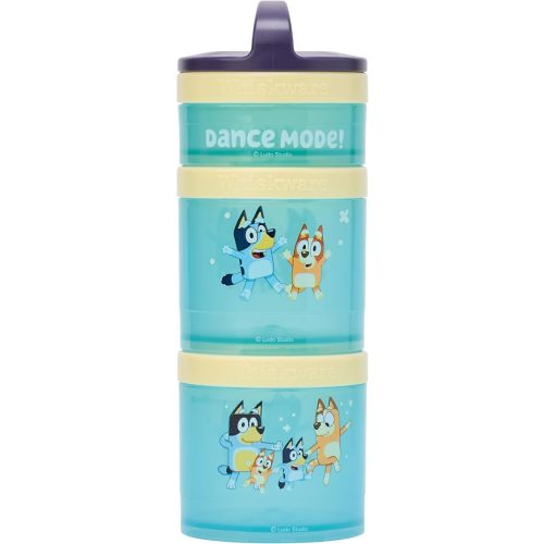 Whiskware Bluey Stackable Snack Containers for Babies, Toddlers, and Kids, 3 Stackable Snack Cups for School and Travel, Cupholder Friendly, Bluey, Bingo, Bandit Heeler, and Chilli, Dance Mode!