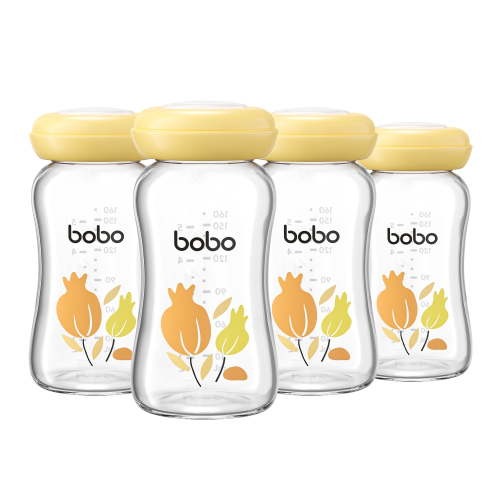 YOHKOH Glass Breastmilk Storage Containers,Wide Mouth,Reusable Milk Storage,5.4oz,4Pk,Yellow