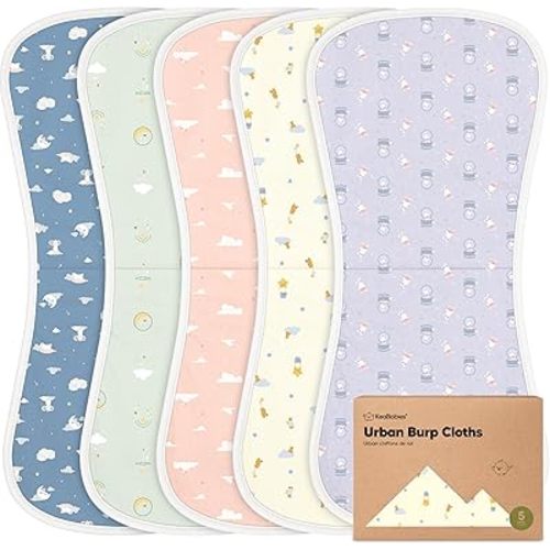 Organic Burp Cloths Baby Boy & Girl - 5-Pack Super Absorbent Cotton Burping Cloths for Babies, Soft & Plush Newborn Spit Up Rags, Infant Towels for Milk Spit Up, Unisex, Large 21" x 10" (Dreamers)