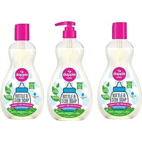 Dapple Baby Bottle Soap, Hypoallergenic Dish Soap for Baby Bottles, Powered by Plants, 1 Pump Included, Packaging May Vary, Fragrance Free, 16.9 Fl Oz (Pack of 3)