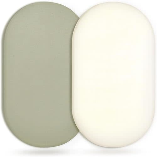 GRSSDER Stretchy Ultra Soft Fitted Bassinet Sheet 2 Pack, Universal Fit for Bassinets Baby Cradle Moses Basket Oval Rectangle Mattress Safe and Snug, Jersey Bassinet Sheets for Girls, Cream/Sage