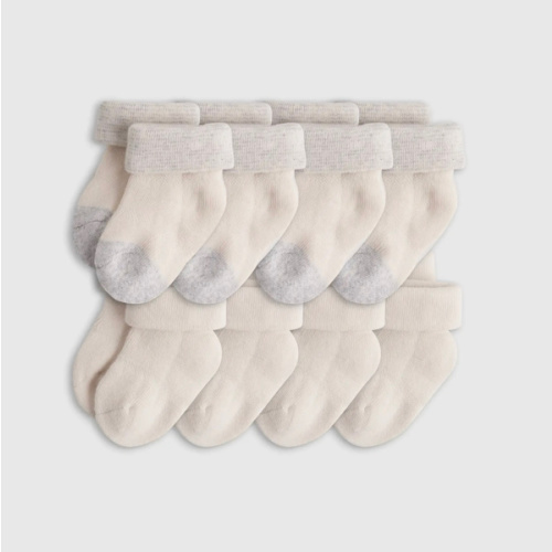 Organic Cotton Fold Over Socks 8-Pack - Baby in White/Grey