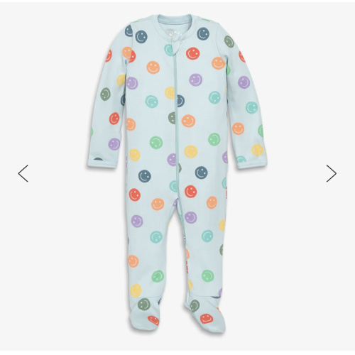 smilie face pattern organic zip footie