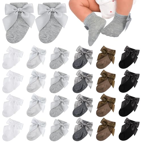Toulite 12 Pairs Baby Socks for Girls Boys Ruffle Turn Cuff Cotton Sock Hospital NICU for Newborn