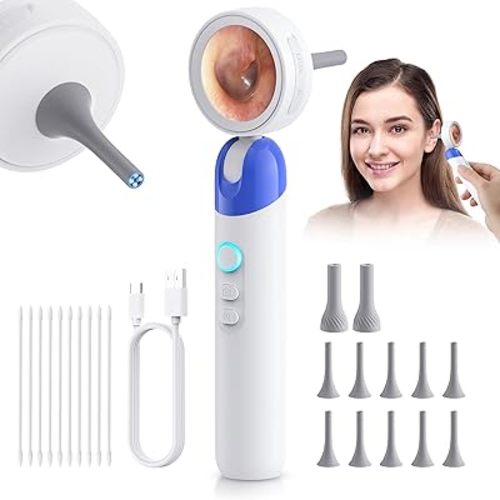 Otoscope Ear Camera with 1.38” Screen, 1080P HD Ear Scope with 4 LED Lights, Otoscope Camera for Adults Kids and Pets, 12 Silicone Specula Tips, Support Photo & Video, Type-C Charging（Blue）