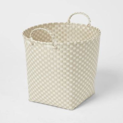 Woven Plastic Floor Basket Tan/White Checkered - Brightroom™