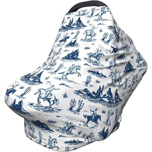 Western Cowboy Cactus Baby Stuff Car Seat Cover for Baby Carseat Covers for Girl Boy Stretchy Soft Breathable Breastfeeding Infant Car Seat Canopy Carrier Cover