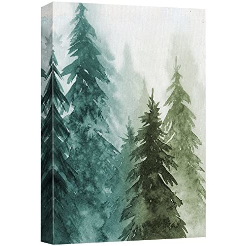 SIGNWIN Canvas Print Wall Art Woodland Nursery Decor Green & Teal Watercolor Forest Pine Trees Floral Nature Illustrations Modern Chic Dramatic Multicolor for Living Room, Bedroom, Office - 24"x36"