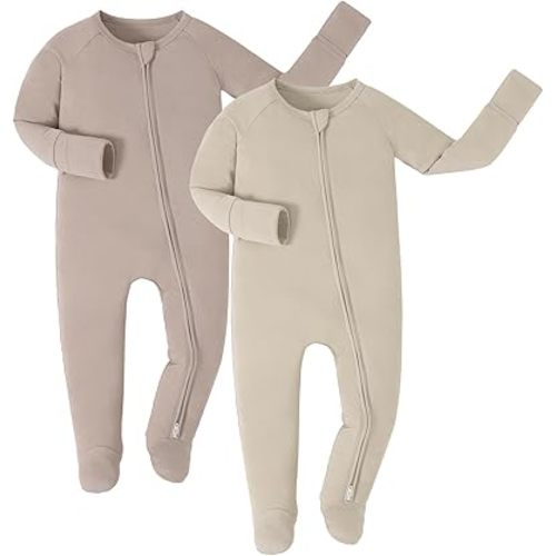 JunNeng Newborn Baby Boy Footie Pajamas,viscose from Bamboo Sleeper with Mittens,2 Way YKK Zipper Romper,0-12 Months Clothes