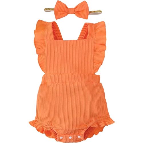 Fullfamous Baby Girl Ruffled Jumpsuit and Headband Set