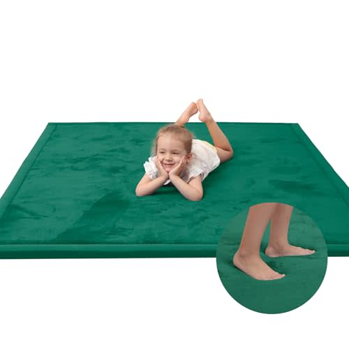 Baby Play Mat for Floor,1.3" Thick Memory foam Tummy Time Mat for Toddlers,Infants,kids,Water-Repellent Soft Nursery Rug ,71"×79" Extra Large Non Slip for Crawling&Yoga,Tatami Style for Living Room(Dark Green)