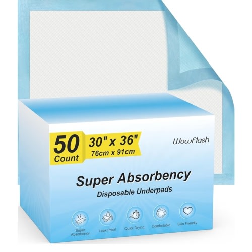 Super Absorbency Disposable Leakproof Underpads with Quick Drying for Baby, Adults, Puppy, Dog Bed Pee Pads, Extra Large, XXL Incontinence Pads, 30” x 36”, 50 Count
