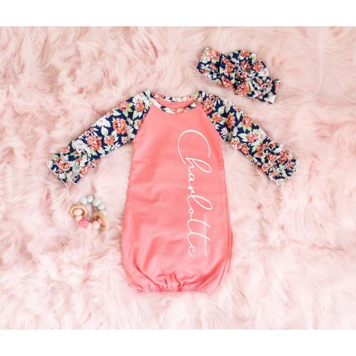Floral Baby Girl Layette Set - Custom Baby Gown - Baby Sleeper Gown - Newborn Gown - Baby Shower Gift - Coming Home Outfit