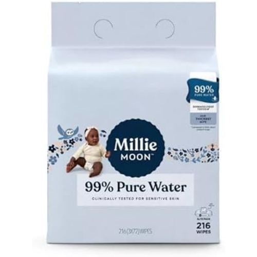 Millie Moon 99% Pure Water Wipes, 216 Count,Pack of 1