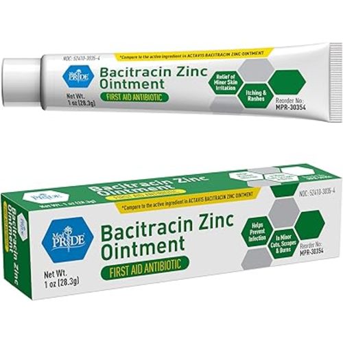MED PRIDE Bacitracin with Zinc Ointment Antibiotic Bacitracin for Infection Prevention and Skin Relief, 1 Oz Tube