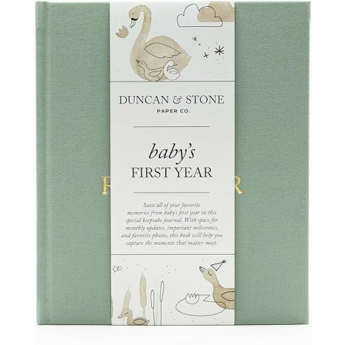 Baby Book Keepsake - Linen Baby Memory Book To Record Milestones, Photos, Ultrasounds & More (Sage Green, 112 Pages)