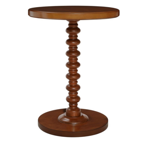 Round Wood Bobbin Pedestal End Table - World Market