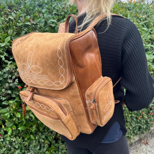 Boot Stitch Suede Backpack: Large Leather Boho Travel Bag with Lots of Compartment