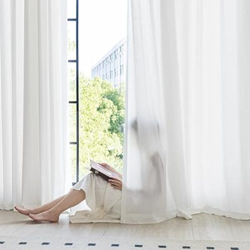 Non-See-Through White Privacy Semi Sheer Curtains That Let Light in 102 Inches Long Light Filtering Sheer Window Curtains Drapes for Living Room Bedroom 2 Panels Set White