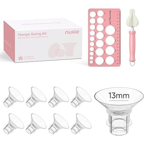 Nuliie 3-in-1 Flange Sizing Kit 13/15/17/19/21mm for 24mm Electric Double Breast Pump Flange/Shield, 10PCS Silicone Flange Inserts to Boost Pumping Efficiency & Comfort, BPA-Free Essential for Moms