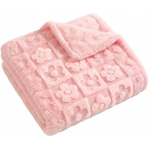 Belle Floral Baby Blanket - Fleece Checkered, Ultra Soft Cozy for Girls Boys, Fluffy Infant Toddler Newborn, Gender Reveal for Crib Stroller 30”×40” (Light Pink, 30x40, Flower)