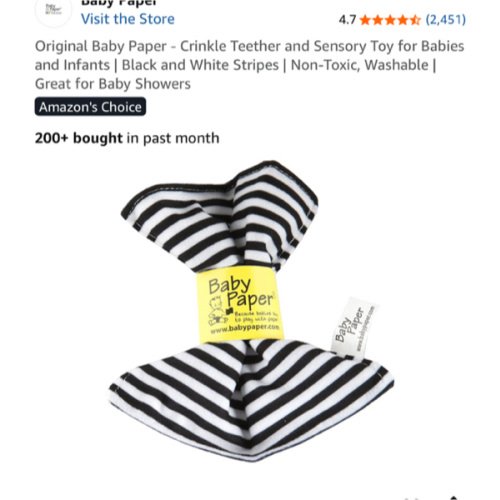 Original Baby Paper - Crinkle Teether and Sensory Toy for Babies and Infants | Black and White Stripes | Non-Toxic, Washable | Great for Baby Showers