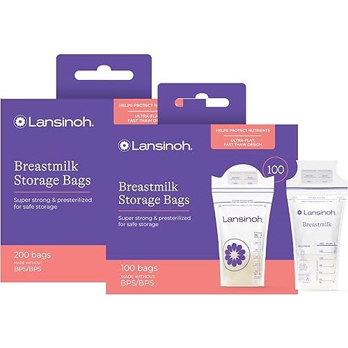 Lansinoh Breastmilk Storage Bags, 300 Count, Baby Essentials, Fast Freeze & Thaw Breast Milk Bags for Baby Bottle Feeding, Superior Strength & Stretch, 6 Ounce