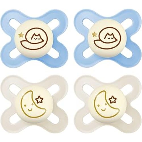 MAM Original Start Night Baby Pacifiers, Binky for 0-3 Months, BPA-Free Silicone Nipple, Easy to Clean, Best for Newborn Babies, Developed with Medical Experts, 4 Count Binkies with Sterilizer Case