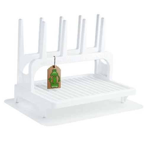 PopYum Glacier White Drying Rack from 100% Recycled Bottles with Silicone Drying Mat, countertop for Baby Bottles, Plastic Bags, Compact
