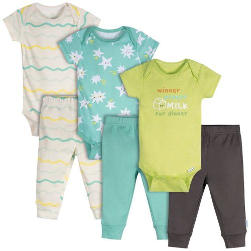 Onesies Brand Baby Neutral 6-Piece Onesies Bodysuits and Active Pant Set, Milk Dinner, 3-6 Months