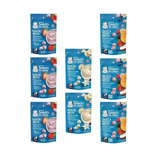 Gerber Snacks for Baby Variety Pack, Yogurt Melts & Fruit & Veggie Melts, 1 Ounce Pouch (Set of 8)