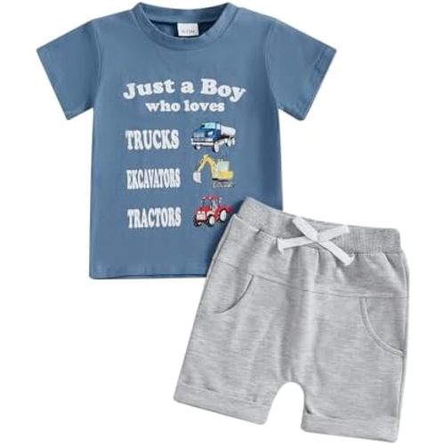 wdehow Toddler Baby Boy Summer Clothes Set Letter Print Crew Neck Short Sleeve T-Shirts Elastic Waist Shorts 2Pcs Outfits