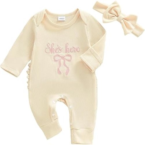 Socutebabe Baby Girl Winter Clothes Newborn Preemie Going Coming Home Outfit Ruffle Mitten Sweater Romper Cute Knit Jumpsuit