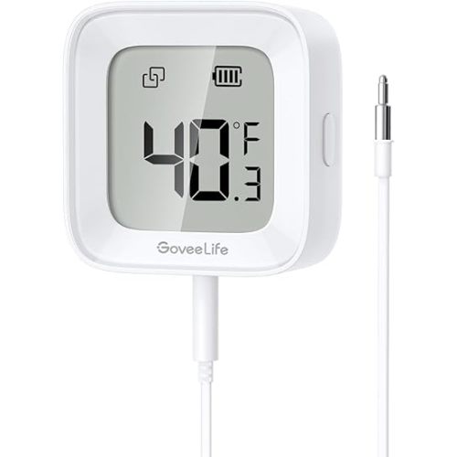 GoveeLife Freezer Thermometer Alarm, Smart Bluetooth Temperature Monitor Sensor for Refrigerator, 197 Ft Connecting Range APP Alert with Anti-False for Freezer (WiFi Gateway Not Included)