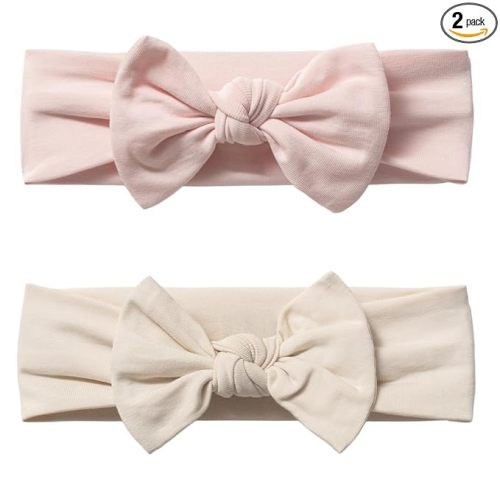 Baby Girl Headbands-Infant,Toddler Cotton Handmade Hairbands with Bows Child Hair Accessories (2, Powder Pink- Light Beige, 3-36 Month)