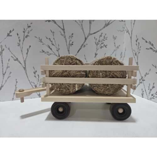 Wooden Hay Wagon Toy, with Two Large Round Hay Bales, USA Made