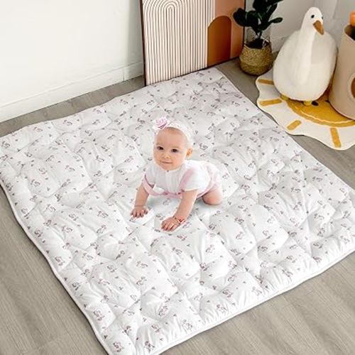 Baby Play Mat for Boys Girls, 50'' x 50'' Playpen Mat Non Slip, One-Piece Crawling Play Mat for Baby, Toddlers, White Print