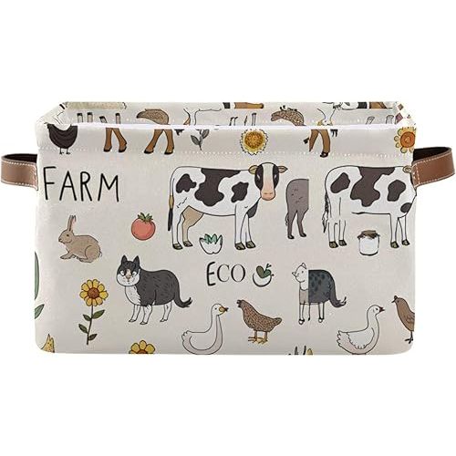 xigua Farm Animals Storage Basket Storage Bin Organizer Basket, Foldable Rectangular Storage Box with Handles for Home Office