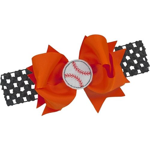 Funny Girl Designs Baseball Team Fan Bow and Crochet Headband Fits Newborn to Toddlers